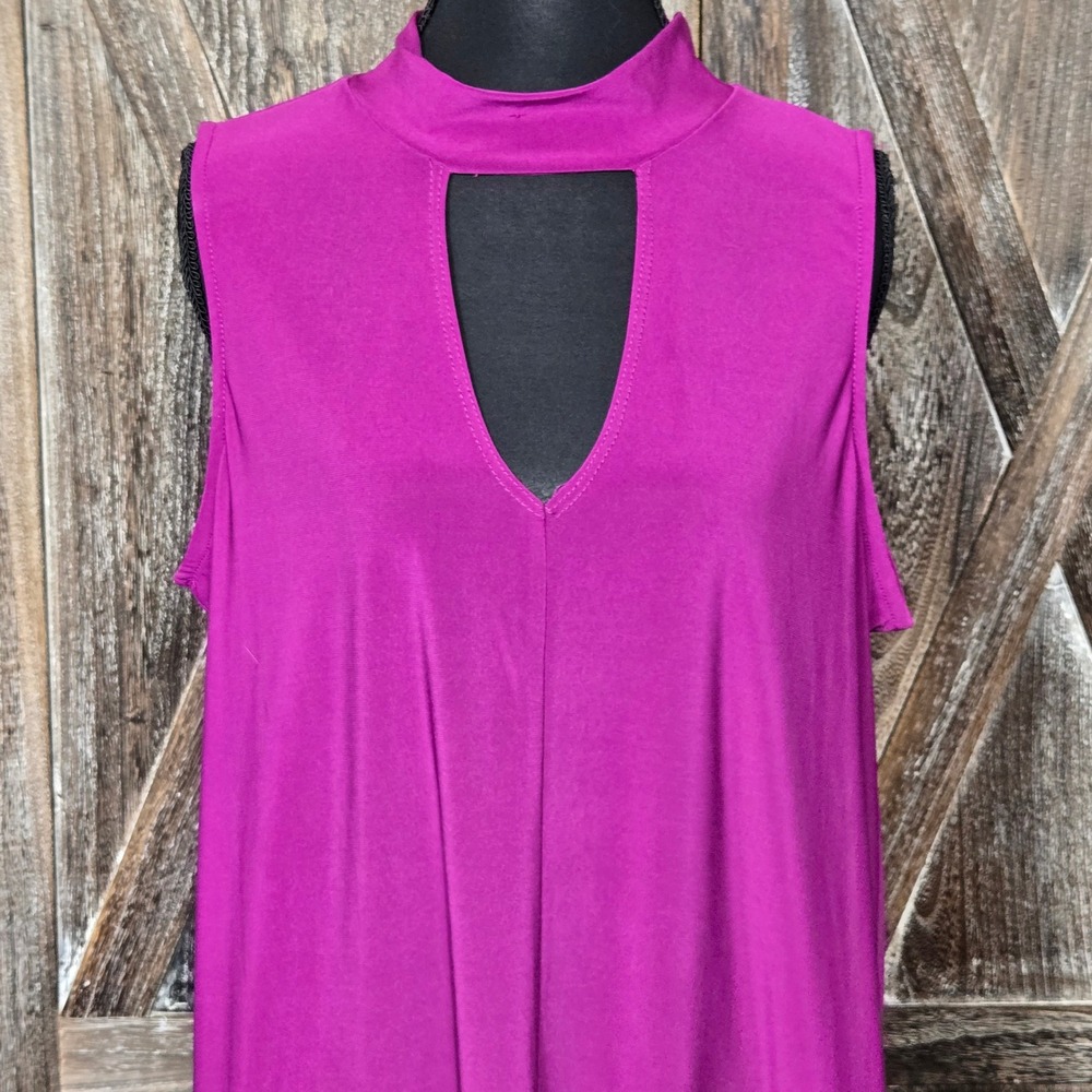 Tiana B Berry Purple Mock Neck Keyhole Sleeveless‎ Swing Shift Dress Womens 14T